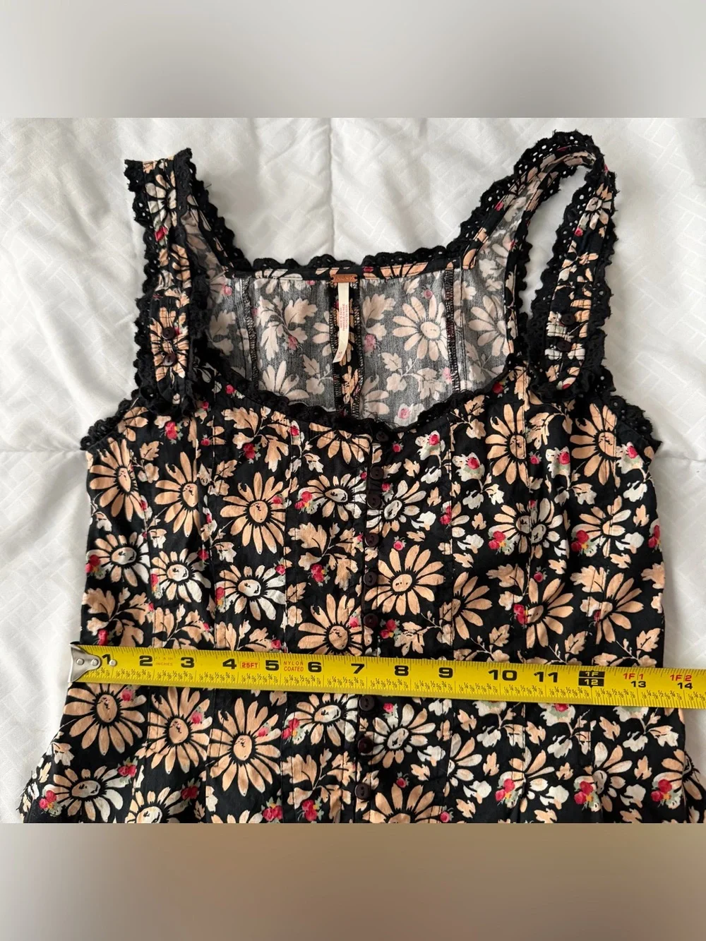 Free People Bridgette Corset Peplum Tank Top XS Black Floral Boho Retro Hippie